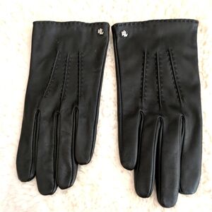 Lauren Ralph Lauren Black Leather Gloves with RL Logo